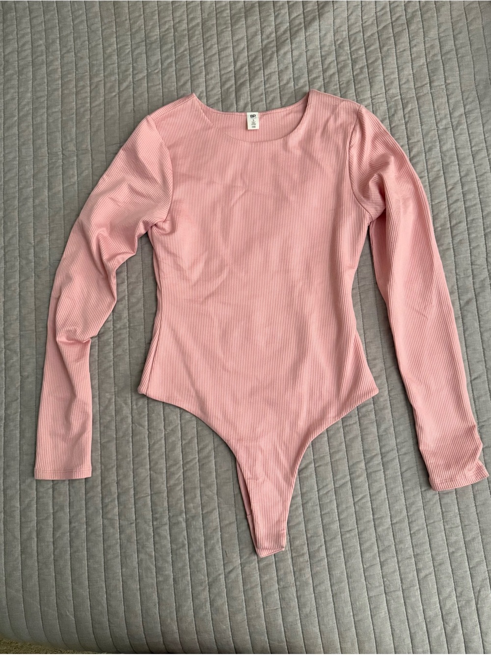 BP Long-Sleeve Pink Ribbed One-Piece Bodysuit